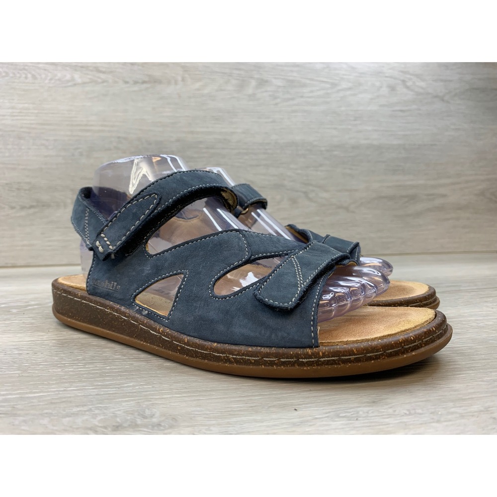 Mephisto Mobils Navy Blue Leather Comfort Sandals Women's Size 38 US 8